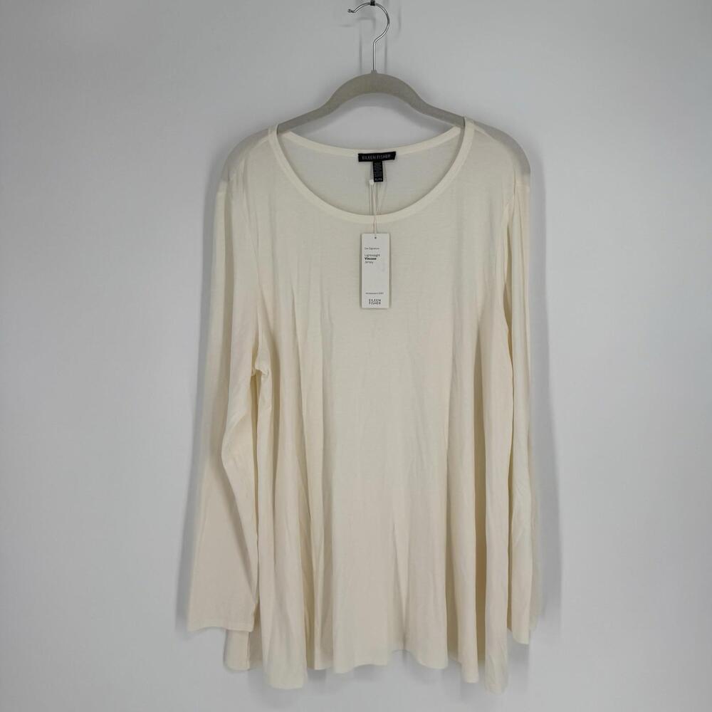 Eileen Fisher Shirt top  XL ivory cream lightweight viscose jersey minimalist
